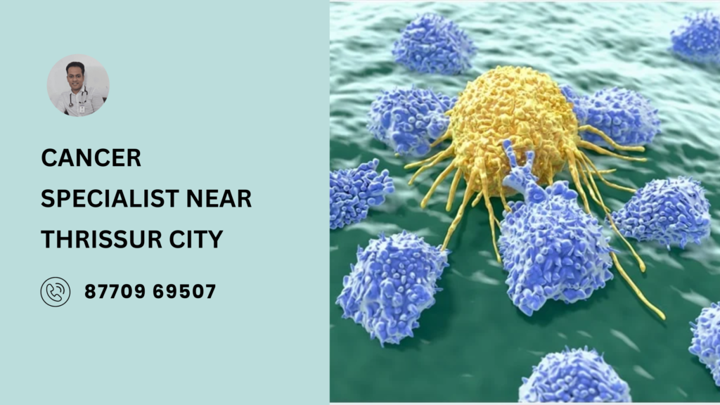 Dr. Bibin Francis, a leading cancer specialist near Thrissur city, providing expert oncology care at Jubilee Mission Medical College.