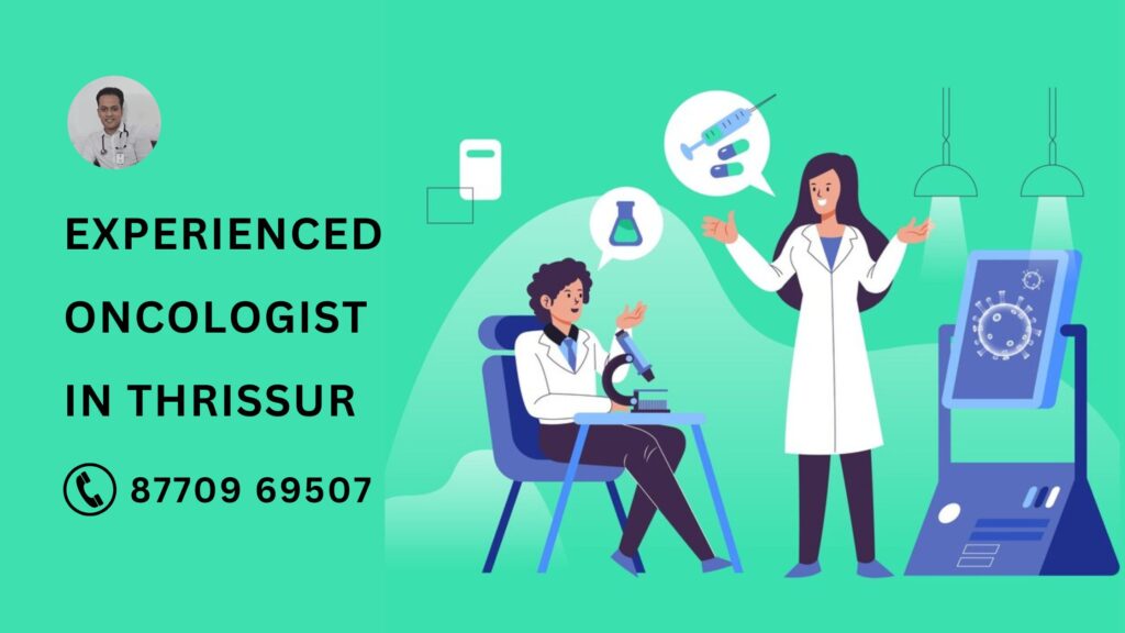 A professional portrait of Dr. Bibin Francis, a compassionate oncologist at Jubilee Mission Medical College in Thrissur, Kerala, smiling confidently in a clinical setting.