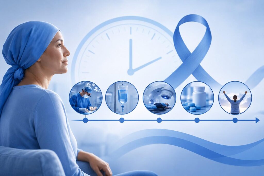 How long breast cancer treatment takes from diagnosis to recovery.