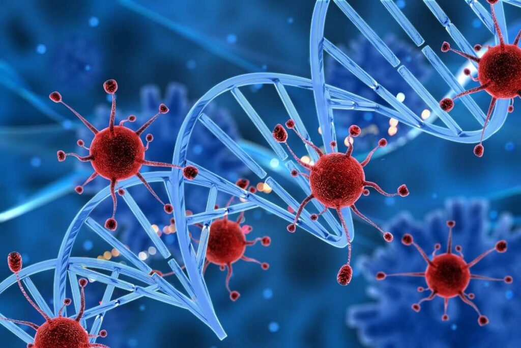 Causes of Hereditary Cancers illustrated through DNA genetic mutations and inherited cancer risk factors